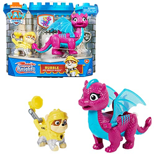Paw Patrol, Rescue Knights Rubble und Dragon Blizzie Actionfiguren-Set, Spielzeug geeignet für Kinder ab 3 Jahren