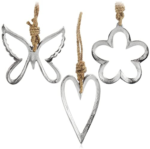 COM-FOUR® 3X Metallanhänger für den Weihnachtsbaum, Christbaumschmuck | Blume und Schmetterling [Auswahl variiert]