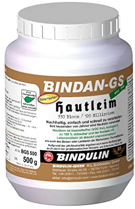 Holzleim Bindan Hautleim Glutinleim 500 g biologisch, zu 100% abbaubar ohne Konservierungsmittel inkl. Leimpsachtel und Pinsel von E-Com24 (Hauttleim 500 gr.)