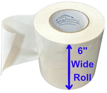 BlueTex Insulationㅤ 6 Wide x 180' Long White Vapor Barrier Seam Tape - 1 Roll Waterproofing and Great for Crawlspaces, Insulation Repair, Underlayment Seams, Metal Building Insulation Seams