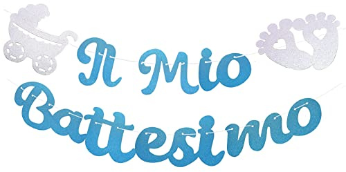 Striscione Battesimo Ghirlande Il Mio Battesimo Decorazione Addobbi per Festa Battesimo Bimbo Maschio Azzurro Nascita Baby Shower