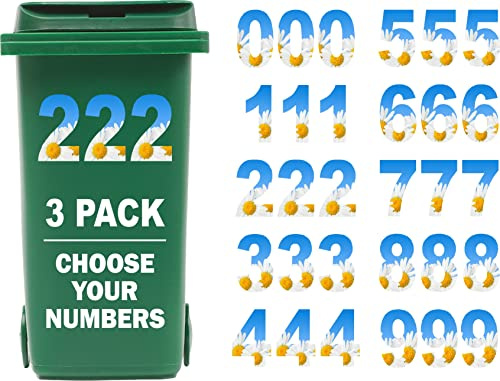 3 x Bin Numbers for Wheelie Bins, 0-9, Daisy Dustbin Stickers, Easy Application 17.5cm Stick On Number Stickers - Weatherproof Self Adhesive Vinyl (2)