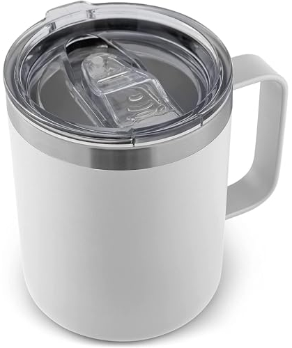 Camako Stainless Steel Insulated Coffee Mug With Handle and Lid - Double Wall Thermal Cup for Cold & Hot Drinks (White, 0.35L)