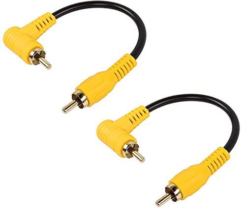 SinLoon Cavo RCA Corto, Confezione da 2 Cavo Audio Stereo da Maschio a Maschio RCA da 90 Gradi, Placcato in Oro Compatibile con Altoparlante, AMP, Giradischi, Ricevitore(15 cm Male to Male)