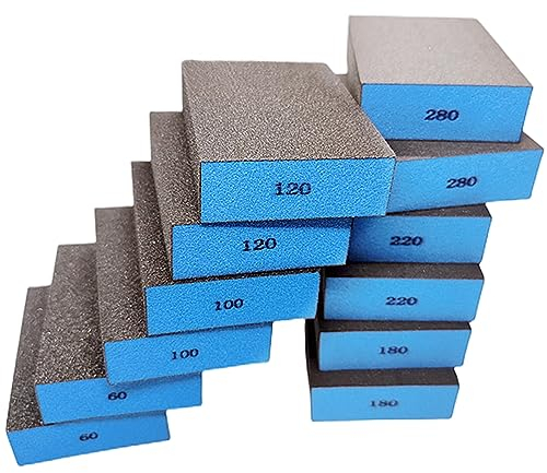 Jortmrd 12 Stück Schleifschwamm Holz Schleifklotz Trockenbau Schleifblock Handschleifklotz 60/100/120/180/220/280 Körnung Schleifpads Waschbar und Wiederverwendbar zum Schleifen Polieren