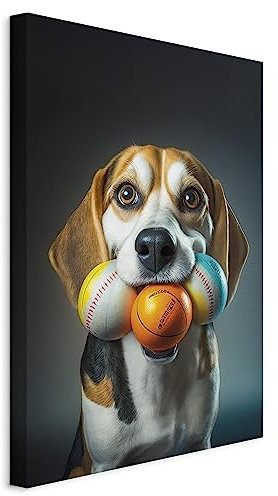 murando AI Acoustic Canvas Wall Art Dog 80x120 cm / 32x48 picture with acoustic foam sound absorption print image Artwork 1 pc room acoustics soundproofing Beagle Ball Animal Abstract g-H-10012-b-b