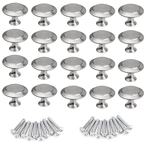 ZHIHUITL Pomo para Armario Redondo,20pcs Tirador de puerta de armario,Tirador para Cajón,para Puertas Armarios de Cocina,Manija redonda del armario con tornillos de montaje(Plateado)