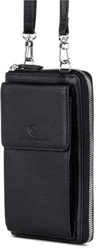 VON HEESEN Leder Handy-Geldbörse mit RFID-Schutz - Handytasche mit Portemonnaie für Damen & Herren aus echtem Leder - Wallet mit Münzfach - Geldbeutel für Frauen und Männer in Schwarz