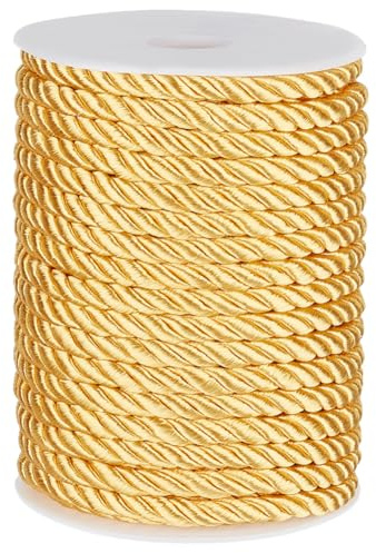 PH PandaHall 6mm 21.9 Yards Gedrehtes Kabel 3 Lagige Geflochtene Kordel Mit Spulen Gedrehter Satin Für Golddekorationen Weihnachtsdekoschnüre Zum Basteln Wohnkultur Vorhänge Fliegen