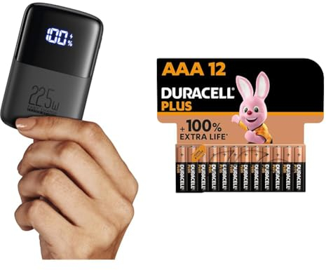 INIU Power Bank & Duracell Plus Piles AAA, 12 pièces, Puissance Longue durée, Pile AAA pour la Maison et Le Bureau