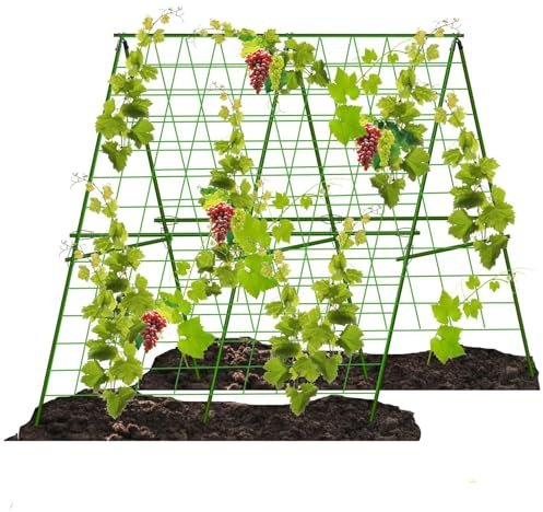 Treillis de concombre pour plantes grimpantes, treillis de jardin intérieur et extérieur, treillis de plantes à cadre en A de 1,2 x 1,2 m, treillis de jardin en tube d'acier recouvert de plastique