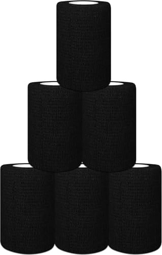 6 Rollos de Venda Cohesiva Negra Autoadhesiva 7,5 cm x 4,5 m | Banda Venda Cinta Vendaje Adhesiva Deportiva Elástica Tape Crossfit Dedos