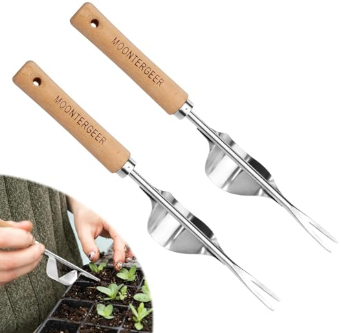 Mbsomnus Unkrautstecher Edelstahl 2 Stück Unkrautstecher Garten Wurzeljäter mit Holzgriff Handjätgerät Unkrautstecher Rasen Weeder Unkrautausstecher Unkraut Ausstecher für Graben Hof Lösen Jäten