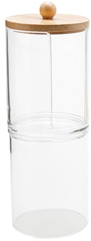 Rumyve Cotton Pad Holder,Clear Container for Qtips with Bamboo Lid,Q-tip Cotton Swab Dispenser Dressing Table Accessories for Cotton Bud Swab Ball Cosmetic Organizing Storaging