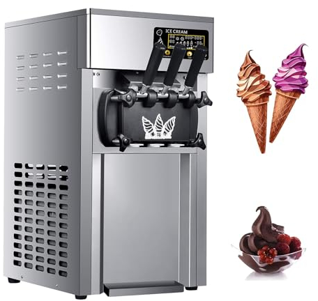 Máquina Comercial para Hacer Helados Suaves, Máquina para Hacer Helados con Panel LCD, Máquina para Hacer Helados con 3 Sabores, Gran Capacidad, Tolva De 2 * 3L