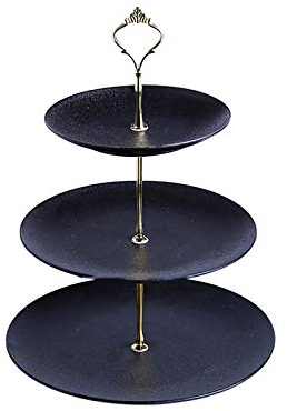 CVNIMV 3-stöckiger Gebäckständer, runde Dessert-Servierplatte mit Griffen, 10,6/9/7 Zoll große Vorspeisenplatte, Punschschüssel, Brotteller, Wiederverwendbare Paletten (Farbe: Gold-b, S