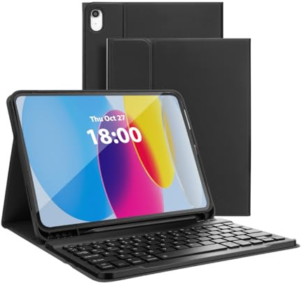 MAYPHY Keyboard Case for iPad (A16) 11th Generation 11 Inch 2025/iPad 10th Generation 10.9 Inch 2022, UK Layout,Detachable Keyboard Case, Multi-Angle Viewing, with Pencil Holder, Black