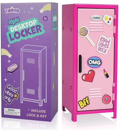 YOBRO Mini Iron Lockers, Girl Talk Locker with Lock,Small Safe Box for Money, Miniature Storage Locker for Desk Bedroom Home Office School, Little Gift for Girls, Metal (Pink&Rose)