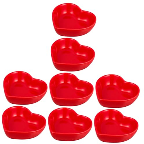 Garneck 8 Stk Herzförmiges Saucenteller-Set Snackschale gemüseschale Schälchen für Appetizer Keramik-Schälchen für Gewürze Keramik-Soßenteller Herzsoße aus kleine Schüsseln rot