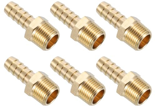 QUARKZMAN Mässing Slangkoppling 6st 3/8 Barb x 3/8 Mässing NPT Hane Slangkoppling för Luftbränsle Vatten