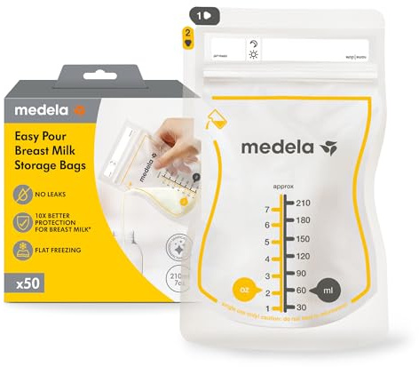 Medela Easy Pour, sacchetti per latte materno monouso da 210 ml, a prova di perdite, proteggono i nutrienti del latte, senza BPA, confezione da 50