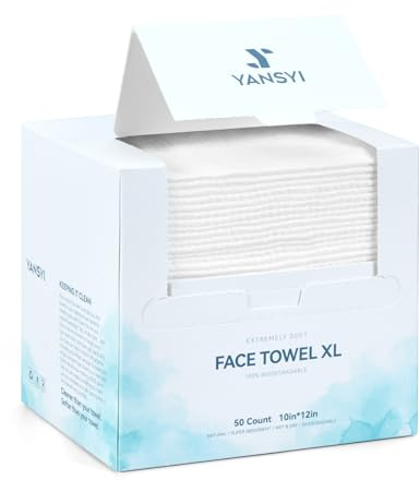 Yansyi Face Towels, 10x12 Disposable Face towel, 90g/m² Extra Thick, Ultra soft Biobased Cleansing Cloth, Disposable Makeup Remover Dry Wipes, Facial Tissues for Sensitive Skin, 50 Ct, 1 Pack