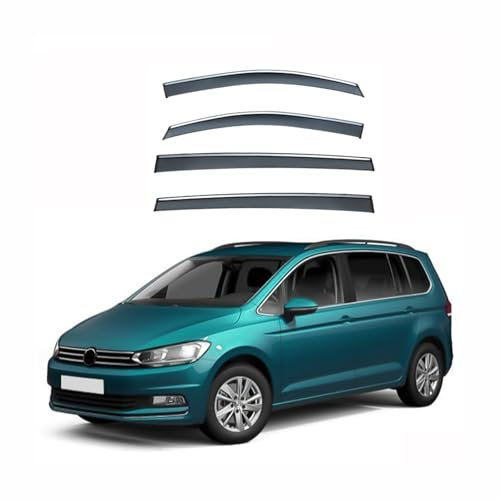 Auto Windabweiser Regenabweiser Für VW Für Touran 2016–2023 4-teiliges Autofenster-Visier, Fensterabweiser, Windschutzscheiben-Markise mit silbernem Zierstreifen