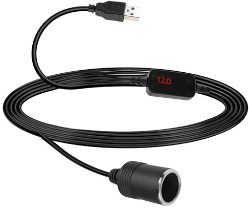 GELRHONR 5V USB A Stecker auf 12V 8W Auto Zigarettenanzünder Buchse Adapter Konverter mit Voltmeter Display, für Autoladegerät, GPS, Dash Cam, elektronische Hund Stromversorgung (70cm/2.3Ft)