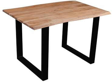 SAM Esstisch Quarto 140x80 cm Akazie Eiche/U-Gestell schwarz | massiv, Echte Baumkante, Akazienholz eichefarben, Baumkantentisch, Esszimmertisch