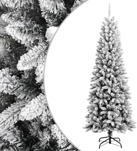 Homgoday Künstlicher Weihnachtsbaum mit beflocktem Schnee, 210 cm, PVC und Polyethylen, Tannenbaum mit Metallständer, saisonale Ornamente für drinnen und draußen, Heimdekoration