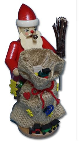 Holzwaren Egermann Erzgebirge - Räuchermann „Weihnachtsmann mit Sack, Rute und Spielzeugeisenbahn- festlicher Duft und weihnachtlicher Charme in ihrem zu Hause -ca 19 cm hoch - Made in Germany
