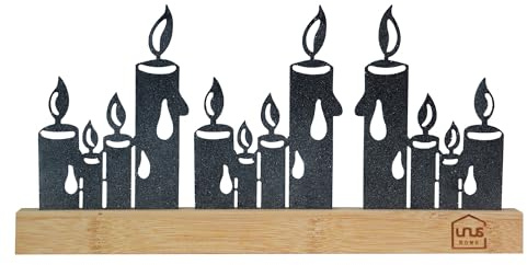 UNUS Weihnachtsdeko Metall, Kerzen-Silhouetten Schneeoptik 15x30x2,6 cm | Aufsteller, in Schwarz-Weiß, Moderne Deko für Fenster, Tisch, Kamin oder Regal