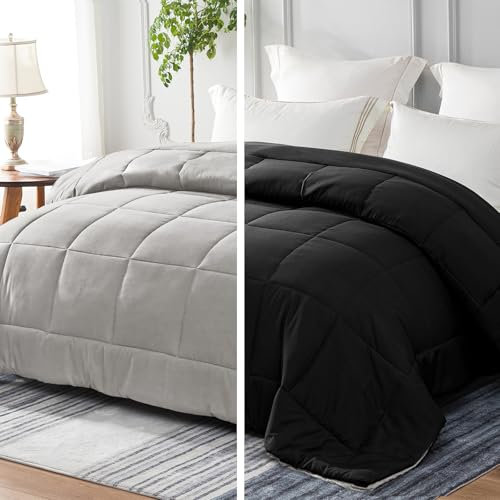 Whale Flotilla Piumino 220 x 240 cm, 300 GSM in microfibra, morbido e traspirante, per letto matrimoniale e 4 stagioni, colore: Nero/Grigio Chiaro