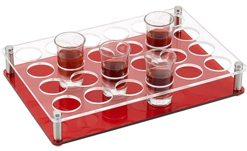 UNICRAFTALE 24 Shot Glass Tray Holder Bar Acrylic Shot Glasses Holders Beer Wine Glass Cup Serving Tray Cups Organizer Holder Red Shot Glass Display for Family Christmas Party Bar Club