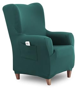 Textilhome Ohrensessel Bezug 1-Sitzer Jacquard Stretchhusse für Ohrensessel, Elastischer Ohrensesselbezug & Überzug, Sesselschoner Waschbar, Smaragdgrün 70–100 cm