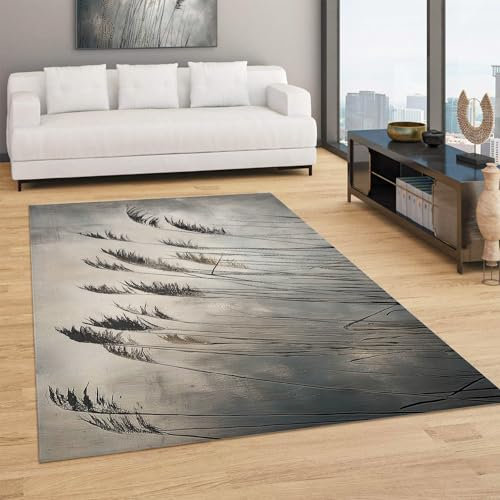 DLERFLOVR Tappeto Salotto Tappeto Sfondo Grigio - Tappeto Pelo Corto Lavabile Tappeti Soggiorno Canne Svolazzanti Tappeto,Camera Da Letto Tappeto Antiscivolo Per Sala Da Pranzo