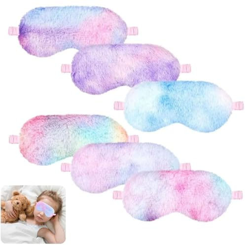 Plysch ögonmask, 6 stycken 24 × 10 cm sovmask, fluffigt ögonskydd för ögonbindel mjuk ögonmask för barn flickor festpåse fyllning partypresenter till barnfödelsedagar (6 färger)