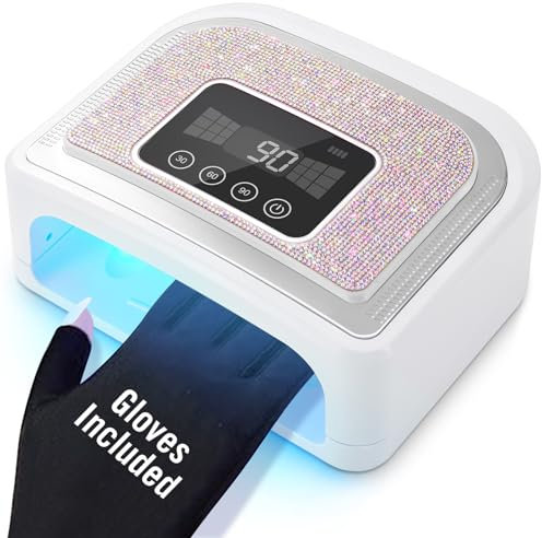 HoYLluDLL Lampe UV rechargeable sans fil pour ongles en gel, lampe à ongles LED décorée de strass étincelants pour la maison/le salon de manucure (Sparkly Diamond and White)