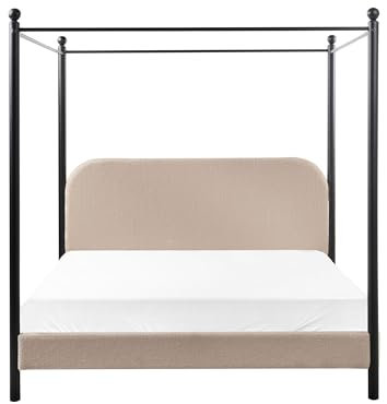 Beliani Himmelbett Metall Bouclé beige Taupe mit Lattenrost 160x200 cm modern Dannemois