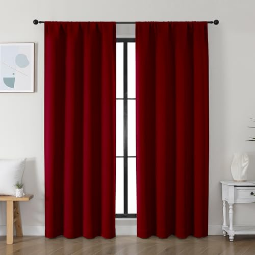 Simplebrand Ava Red Blackout Curtains for Bedroom 72 Inch Length 2 Panels Set, Privacy Thermal Insulated Rod Pocket Door Window Curtains for Patio French Door Front Door, W40 x L72 Inch, Red