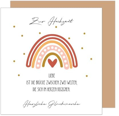 Edition Seidel Premium quadratische Glückwunschkarte zur Hochzeit mit Umschlag. Hochzeitskarte mit Spruch Grußkarte Vermählung Just Married Regenbogen (HQ123 SW025)
