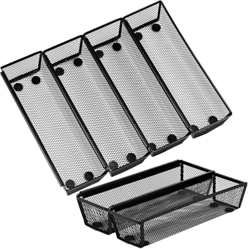 Sutowe 6Pcs Desk Drawer Organizer Metal Utensil Mesh Tray with Interlocking Arm Cutlery Organizer Silverware Dividers 9.6x3x2inch for Kitchen Bathroom Makeup Office Supplies