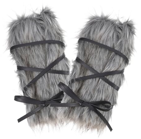 Wikinger Beinwärmer 2 Stück 30cm aus Gewebe, Pelziger Beinschutz | Fellstulpen Damen Schwarz, Wikingerkostüm Accessoires, Kunstfell, Stage Performances