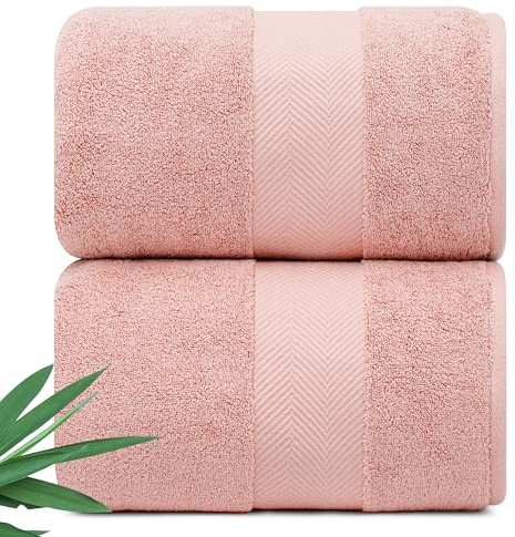 Alusa Home Ultra Soft & Plush Viscose from Bamboo Bath Sheets - 700 GSM Pack of 2 - Extra Large 70x35 in - Super Absorbent & Quick Drying (Blush Pink)