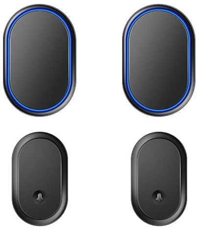 Sonnette sans Fil avec 2 Boutons poussoirs et 2 récepteurs, étanche IP68, Double Sonnette sans Fil avec Flash LED, Longue portée 300 m/1 000 pi, Prise avec 60 sonneries et 5 Volume