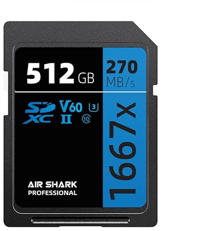 Scheda di memoria SD professionale Air Shark V60, 512 GB, Dual Row Gold Finger UHS-II, velocità 270 MB/s, livello 10