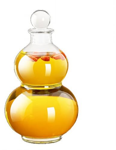 Glass Gourd Liquor Bottles, Decorative Bottles,17oz Clear Wine Bottles with Glass Ball Stoppern, Heavy Base Vodka Whiskey Decanter Bottle Dispenser for wine, Drinks, Oil, Spirits, Juice