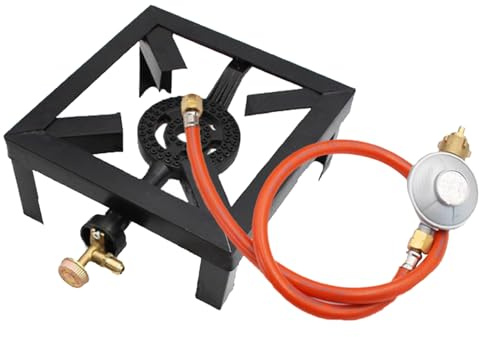 DECORNIJIA Réchaud Gaz Portable avec Brûleur Fonte et Régulateur Cuisinière Camping Robuste pour Extérieur Randonnée et Pique-
