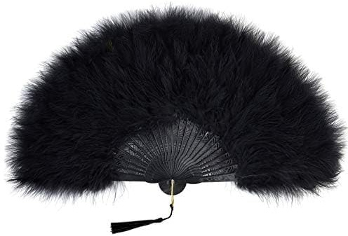 BABEYOND 1920-talet vintage dam solfjäder Marabou fjäder dam Gatsby kostym flapper tillbehör svart handtag – svart