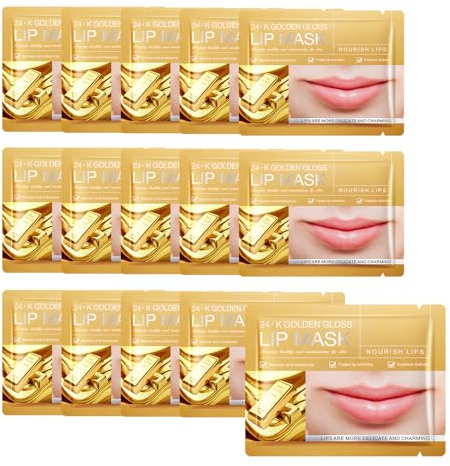 Hinapan 15 st läppmask 24K guld, intensivt återställande nattbehandling, återfuktande och närande läppmask med peeling-effekt, för torra, spruckna och flagnande läppar